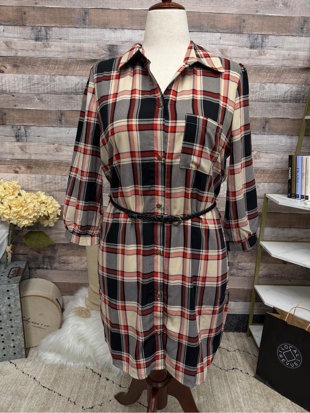 Pink Owl Black/Red Plaid Dress W/ Belt large